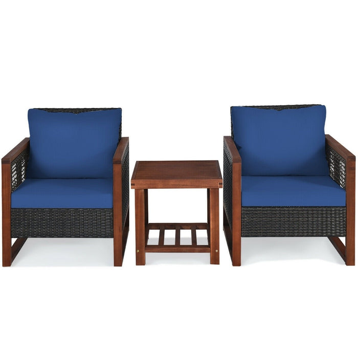 3 Pcs Patio Wicker Furniture Sofa Set with Wooden Frame and Cushion - Cool Stuff & Accessories