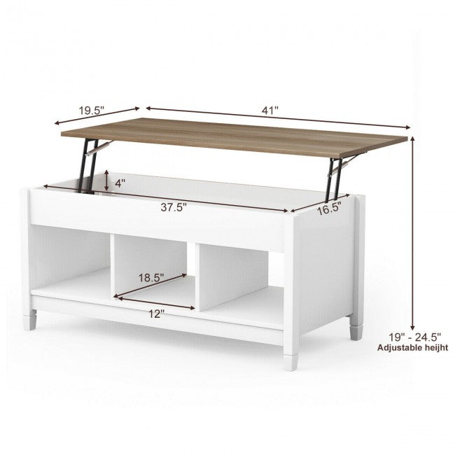 Lift Top Coffee Table with Hidden Storage Compartment/White