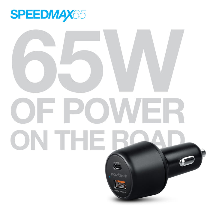 SpeedMax65 65W USB-C PD + USB Laptop Car Charger with Quick Charge 3.0 For iPhone and Android