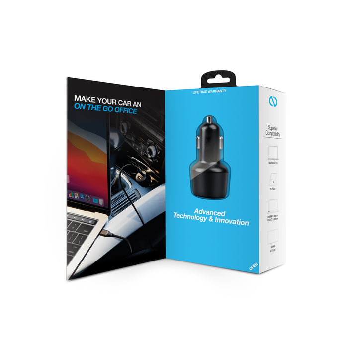 SpeedMax65 65W USB-C PD + USB Laptop Car Charger with Quick Charge 3.0 For iPhone and Android