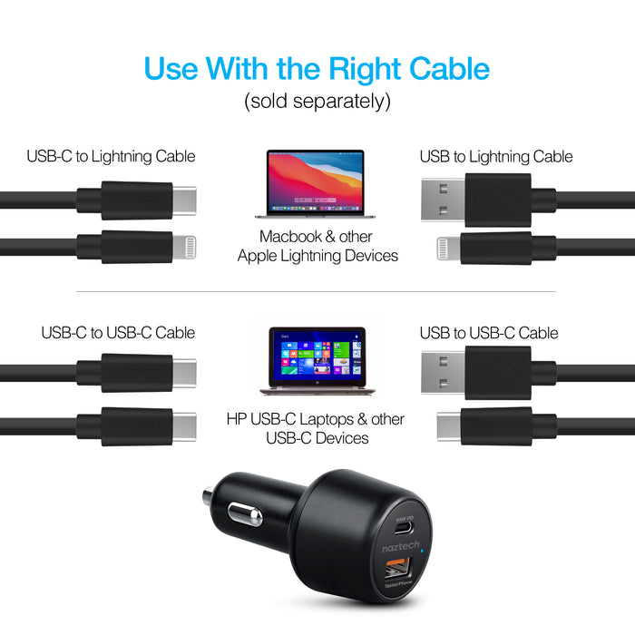 SpeedMax65 65W USB-C PD + USB Laptop Car Charger with Quick Charge 3.0 For iPhone and Android