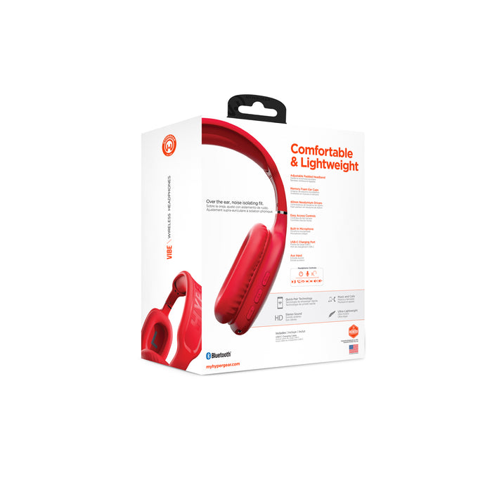 HyperGear VIBE Wireless Headphones Red