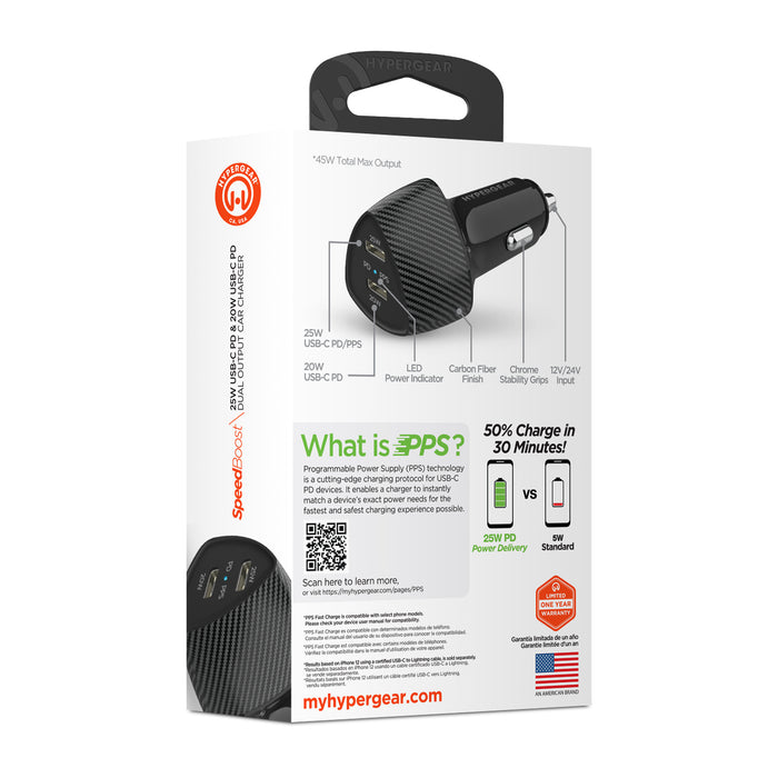 SpeedBoost 25W USB-C PD + 20W USB-C PD Fast Car Charger