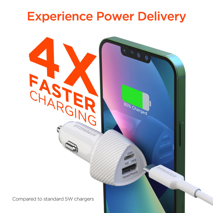 SpeedBoost 25W USB-C PD + 12W USB Fast Car Charger with PPS | 4ft MFi Lightning Cable