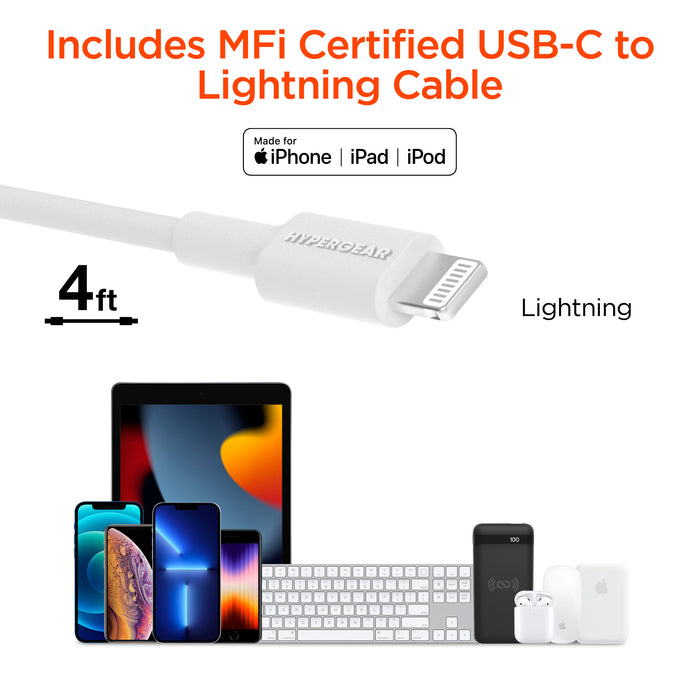 SpeedBoost 25W USB-C PD + 12W USB Fast Car Charger with PPS | 4ft MFi Lightning Cable