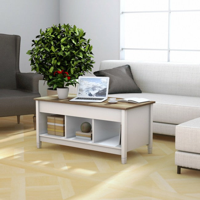 Lift Top Coffee Table with Hidden Storage Compartment/White