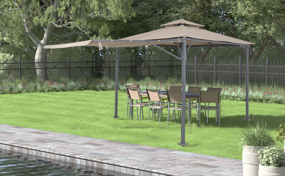 Patio 9. 8ft.L x 9. 8ft.W Gazebo with Extended Side Shed, Brown