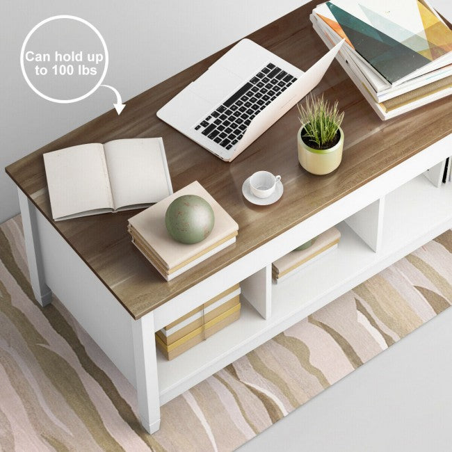 Lift Top Coffee Table with Hidden Storage Compartment/White
