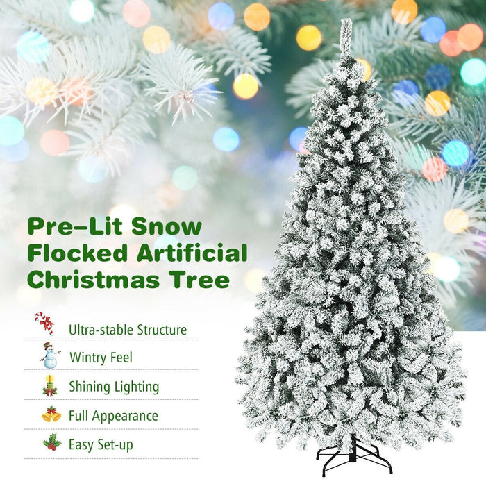 6 Feet Pre Lit Premium Snow Flocked Hinged Artificial Christmas Tree