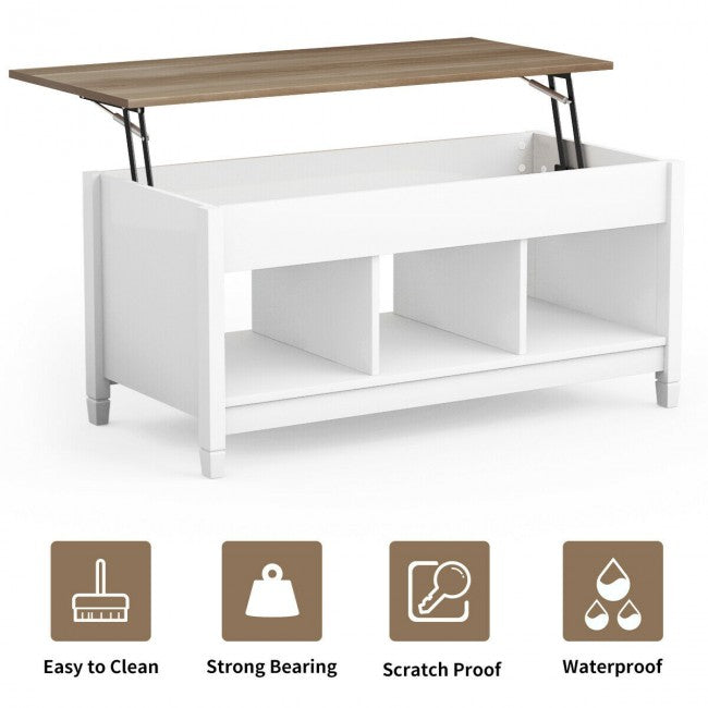 Lift Top Coffee Table with Hidden Storage Compartment/White