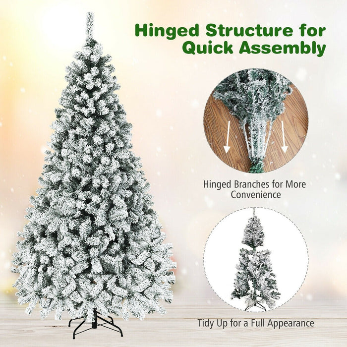 6 Feet Pre Lit Premium Snow Flocked Hinged Artificial Christmas Tree