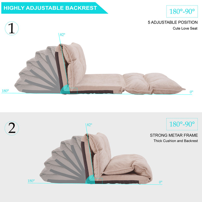Lazy Adjustable Folding Futon Sofa/ Beige