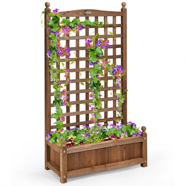 Wood Planter Box with Trellis for Garden