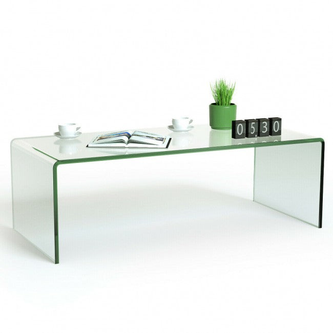 42 x 19.7 Inch Clear Tempered Glass Coffee Table with Rounded Edges/ Clear