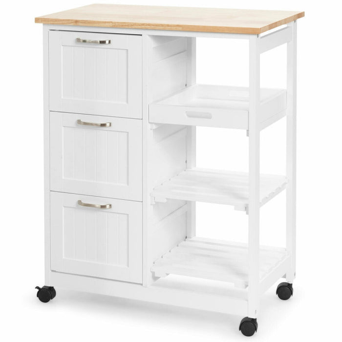 Rolling Kitchen Island Utility Storage Cart with 3 Large Drawers/White