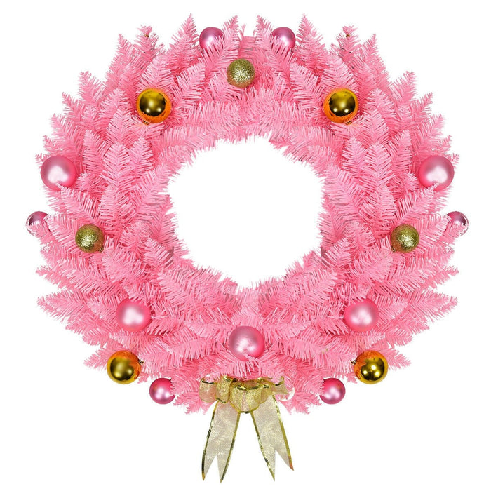 24 Inch Pink Christmas Wreath with Ornament Balls/ Pink