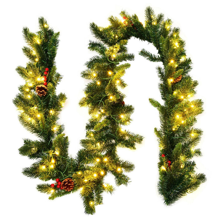 9 Feet Pre Lit Artificial Christmas Garland Red Berries