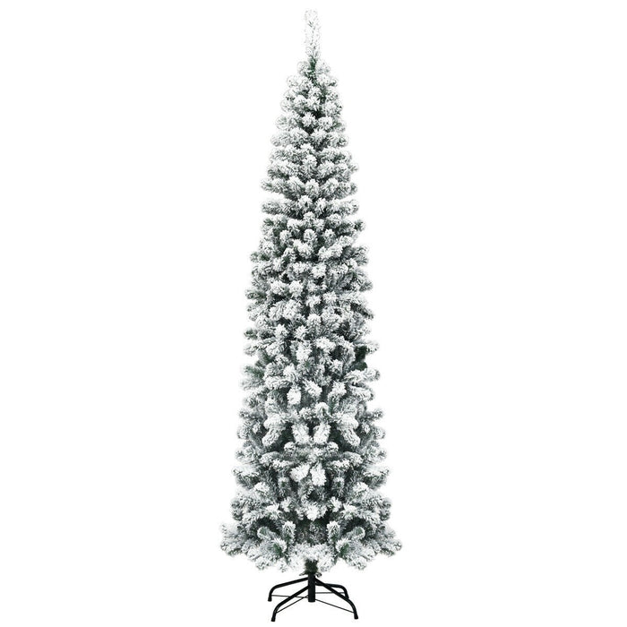 7.5 Feet Unlit Hinged Snow Flocked Artificial Pencil Christmas Tree