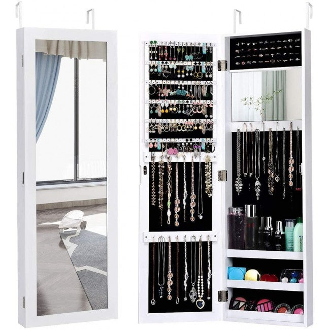 Wall Door Mounted Mirrored Jewelry Cabinet Storage/White