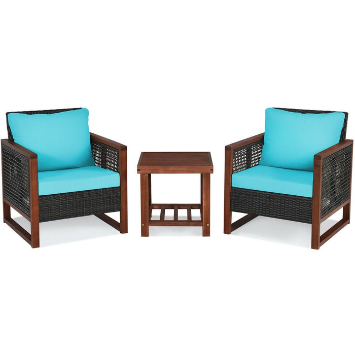 3 Pcs Patio Wicker Furniture Sofa Set with Wooden Frame and Cushion - Cool Stuff & Accessories