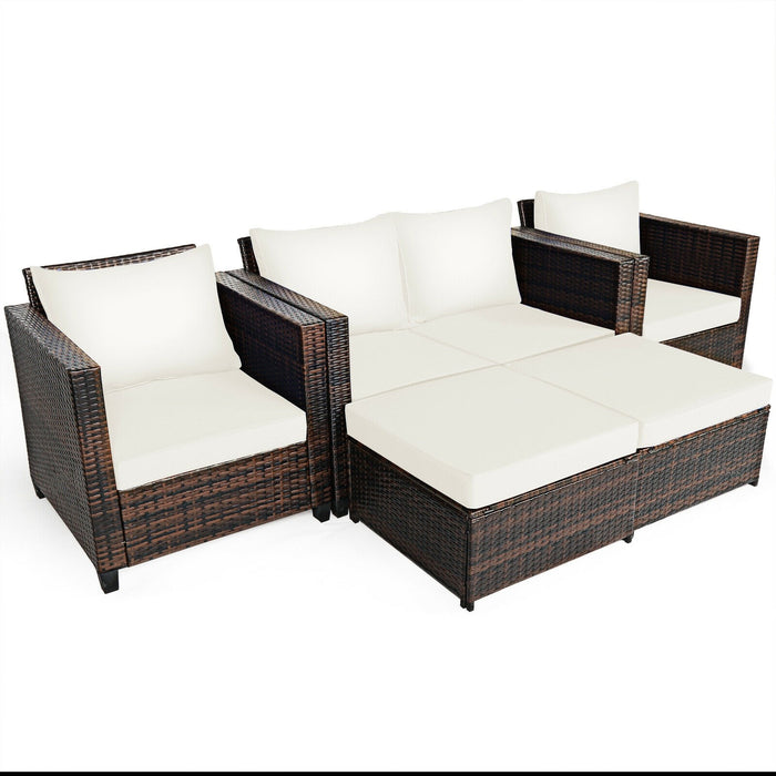 5 Pcs Patio Cushioned Rattan Furniture Set - Cool Stuff & Accessories
