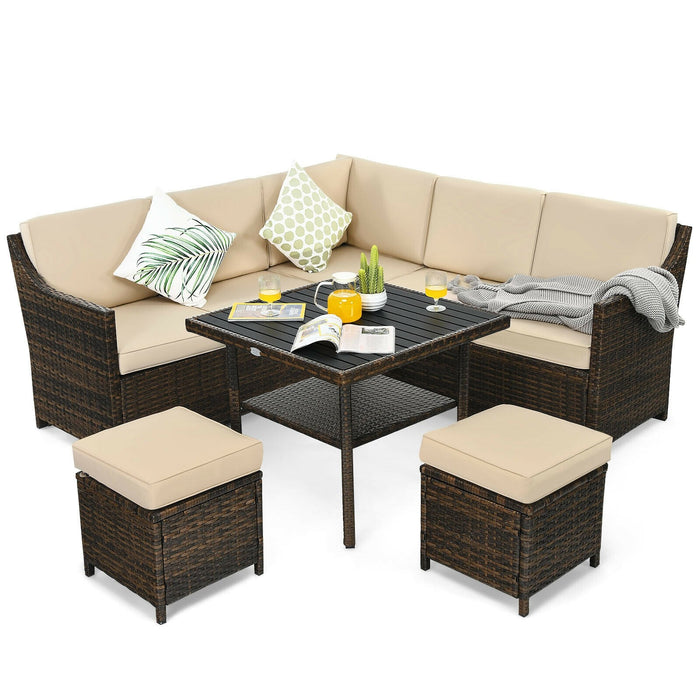 6 Pcs Patio Rattan Dining Sofa Funiture Set - Cool Stuff & Accessories