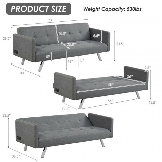 Convertible Futon Sofa Bed/Grey