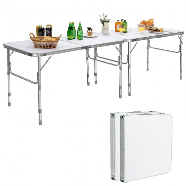 2 Pieces Folding Table with Carrying Handle/White
