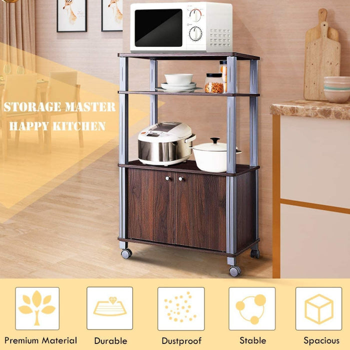 Multifunctional Rolling Kitchen With 2 Tier Shelf and Cabinet