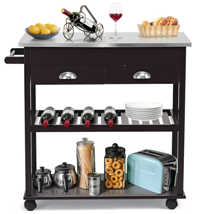 Kitchen Island Cart  wIth Stainless Steel Flip Top/Dark Brown