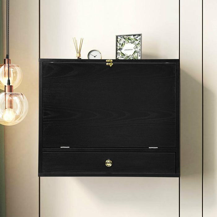 Wall Mounted Folding Laptop Desk Hideaway Storage with Drawer/Black - Cool Stuff & Accessories