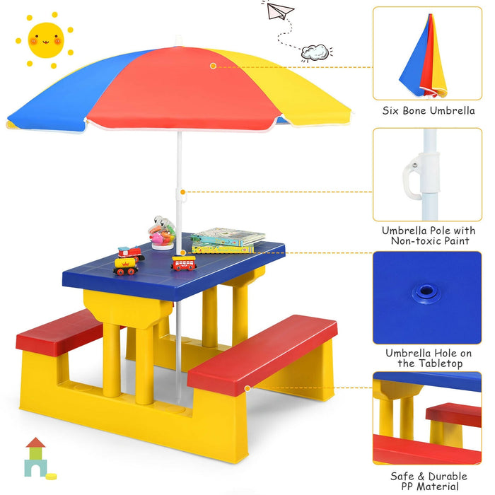 Kids Picnic Folding Table and Bench with Umbrella/ Yellow - Cool Stuff & Accessories