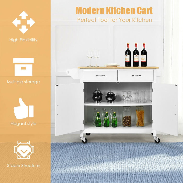 Modern Rolling Kitchen Cart Island with Wooden Top/ White - Cool Stuff & Accessories