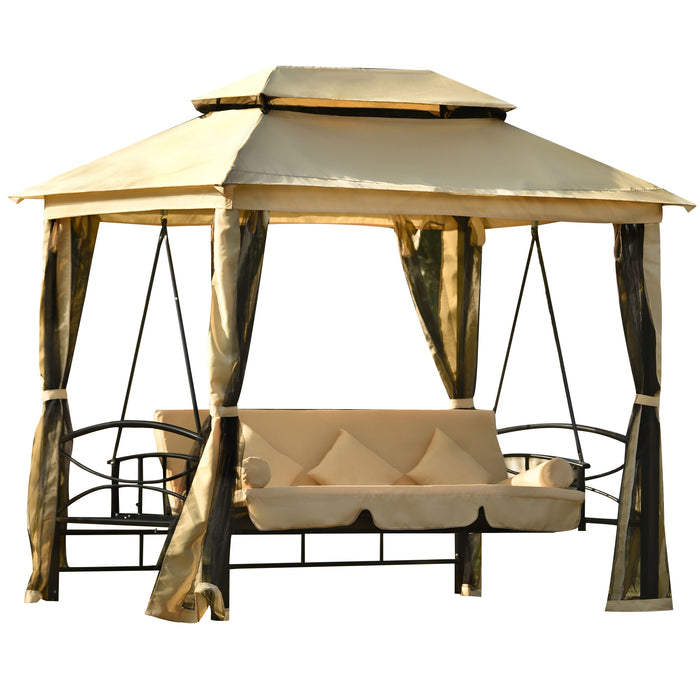 Outdoor Gazebo with Convertible Swing Bench, Khaki