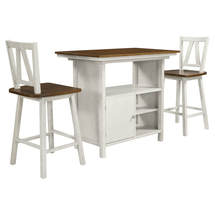 Farmhouse 3 Piece Counter Height Dining Table Set/ Walnut/ White