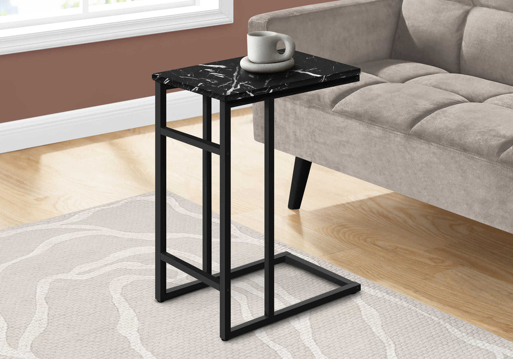 Modern Accent Table 24"H/Black Marble/Black Metal