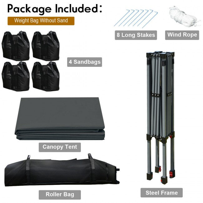 8 x 8 Feet Outdoor Canopy Tent with Roller Bag and Sand Bags/Grey