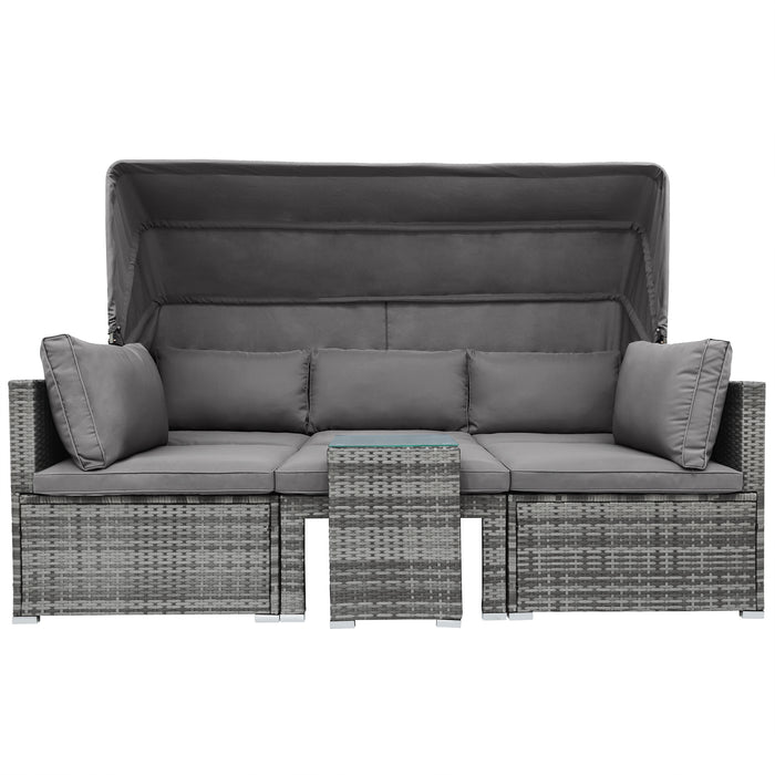 5 Pieces Outdoor Sectional Patio Rattan Sofa Set Rattan Daybed/Grey