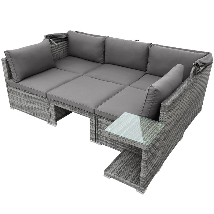 5 Pieces Outdoor Sectional Patio Rattan Sofa Set Rattan Daybed/Grey