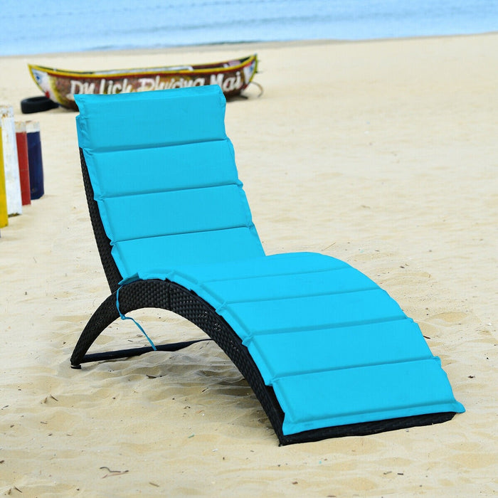 Folding Patio Rattan Portable Lounge Chair Chaise with Cushion/Turquoise - Cool Stuff & Accessories