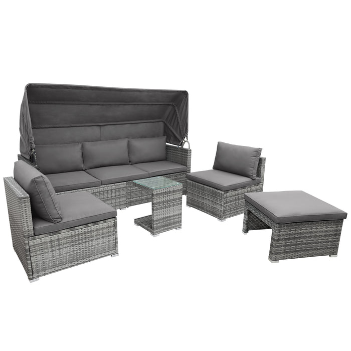 5 Pieces Outdoor Sectional Patio Rattan Sofa Set Rattan Daybed/Grey