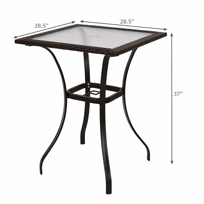 28.5'' Outdoor Patio Square Glass Top Table with Rattan Edging - Cool Stuff & Accessories