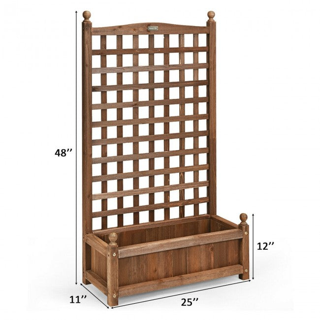 Wood Planter Box with Trellis for Garden