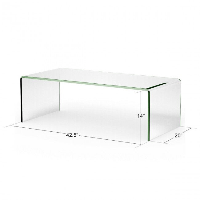 42 x 19.7 Inch Clear Tempered Glass Coffee Table with Rounded Edges/ Clear