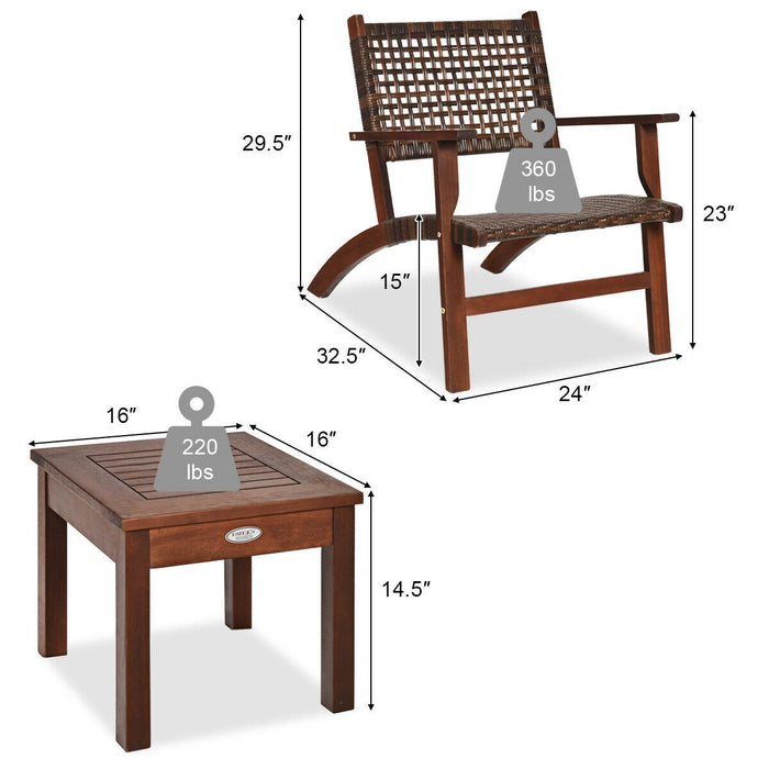 3PCS Outdoor Wooden Patio Rattan Furniture Set - Cool Stuff & Accessories