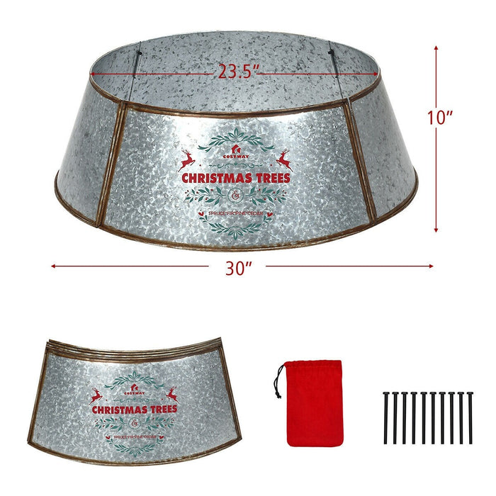 Silver Galvanized Metal Christmas Tree Collar Skirt Ring Cover Decor