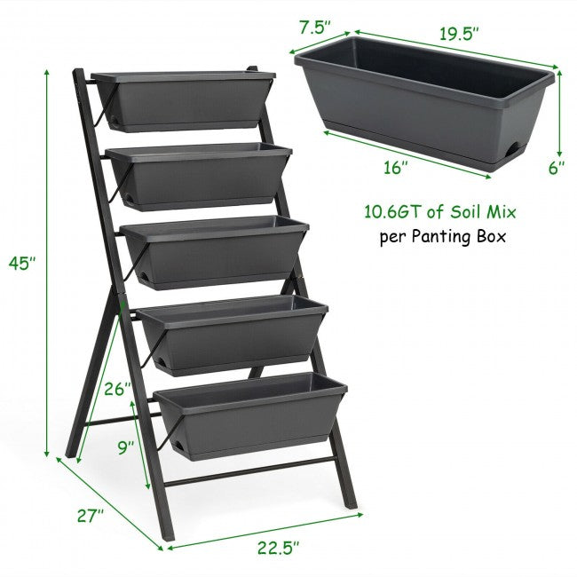 4 ft Vertical Raised Garden Bed with 5 Tiers/ Grey