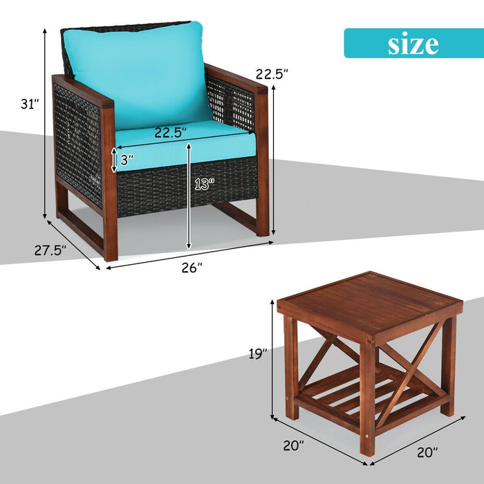 3 Pcs Patio Wicker Furniture Sofa Set with Wooden Frame and Cushion - Cool Stuff & Accessories