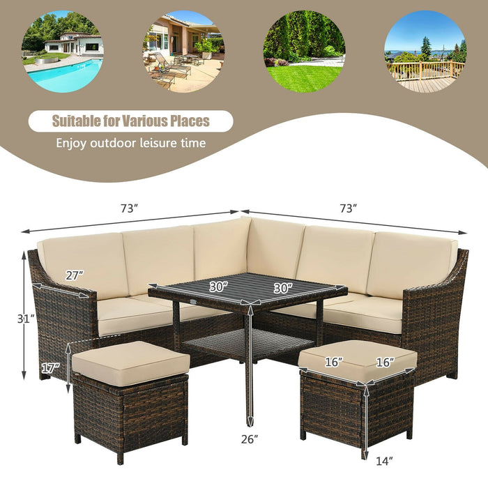 6 Pcs Patio Rattan Dining Sofa Funiture Set - Cool Stuff & Accessories