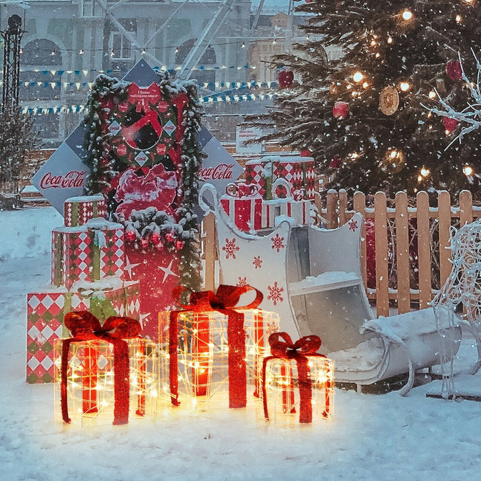 Set of 3 Christmas Lighted Gift Boxes Christmas Box Decorations with 60 LED Lights